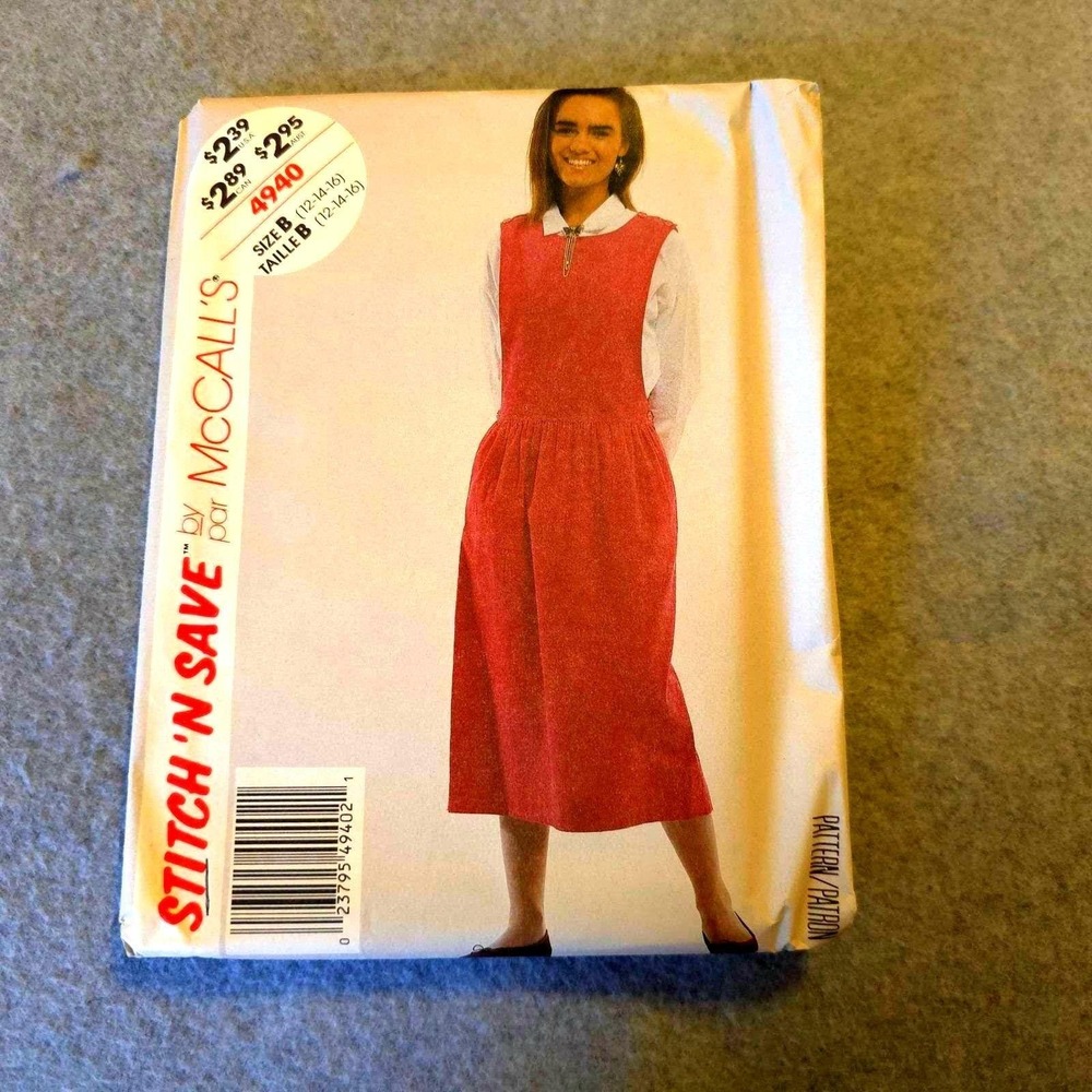 McCall's 4940 Sewing Pattern Size 12-16 Misses Jumper Dress Stitch 'N Save Uncut